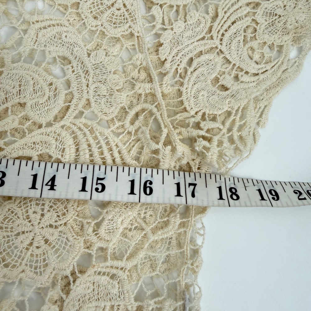 Vintage Forever 21 90s Lace Crop Top Women Medium Beige Boho Scalloped Hem - Picture 4 of 5